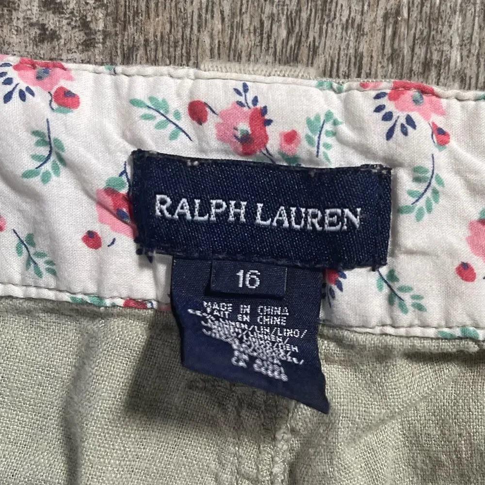 EUC Big Girls size 16 Ralph Lauren Linen Pants Light khaki green